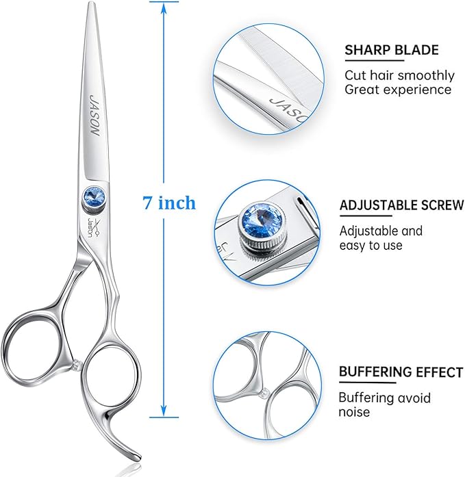 JASON 7" Straight Dog Grooming Scissors, Ergonomic Pets Grooming Shears, Premium Cats Trimming Kit with Offset Handle and Jewelled Screw, Sharp, Comfortable Christmas Gift