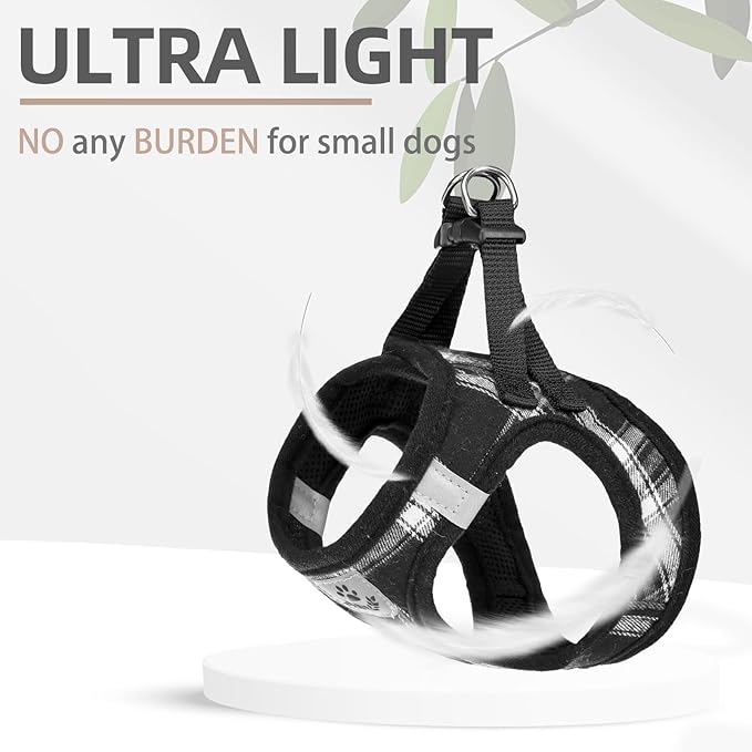 PUPTECK Adjustable Dog Harness Collar and Leash Set Step in No Pull Pet Harness for Small Medium Dogs Puppy and Cats Outdoor Walking Running, Soft Mesh Padded Reflective Vest Harnesses, Black L