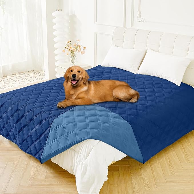 Smiry Waterproof Dog Bed Cover Blanket 82x102, Soft Reversible Pet Blanket, Washable Leakproof Cats Dogs Couch Cover for Sofa, Couch, Furniture, Lattice, Navy/Blue