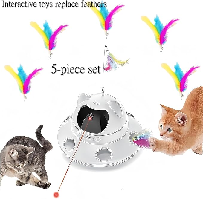 3-in-1 Cat Toy & Interactive Motion-Activated Kitten Toy Wand Feather Accessories — 5-Piece Set of Replaceable Wand Feather Refills, Interactive Teaser Accessories for Cats and Kittens