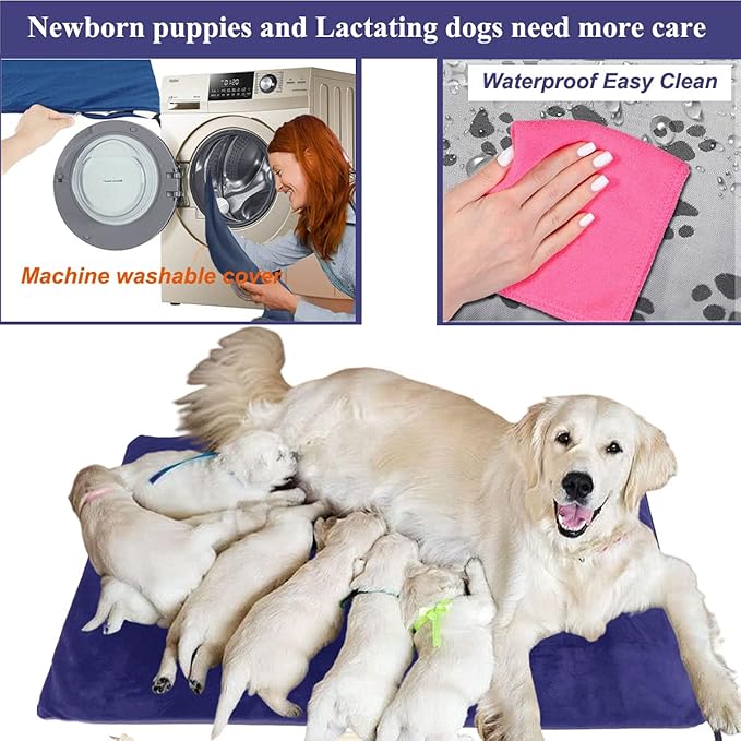 Pet Heating Pad for Large Dogs & Cats - 34"x21" Waterproof Heated Bed with Chew-Resistant Cord, Adjustable Temperature & Removable Washable Cover