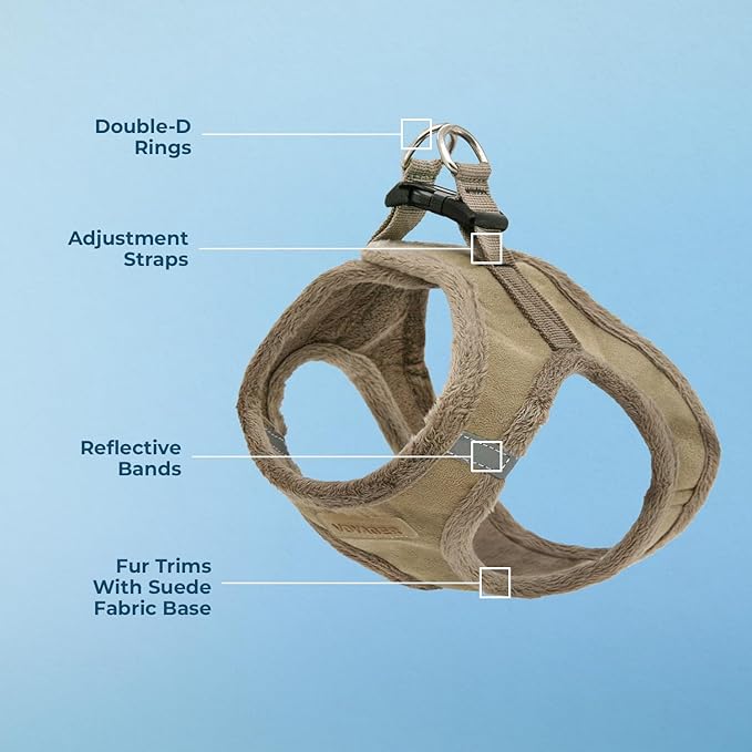 Best Pet Supplies - All Weather Mesh/Plush, Reflective, No Pull Harness for Small, Medium Dogs, Cats - Secure with Hook & Loop Fastener, Buckle, Double D-Rings - Latte Suede, XL