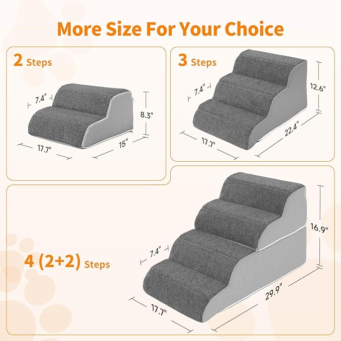 3-Steps Dog Stairs for Bed and Couch 12.6" H, Wider Pet Stairs for Small Old Dogs Cats, 30°Steady Non-Slip Dog Steps, Washable Dog Ramp with Removable Cover, PE Boards