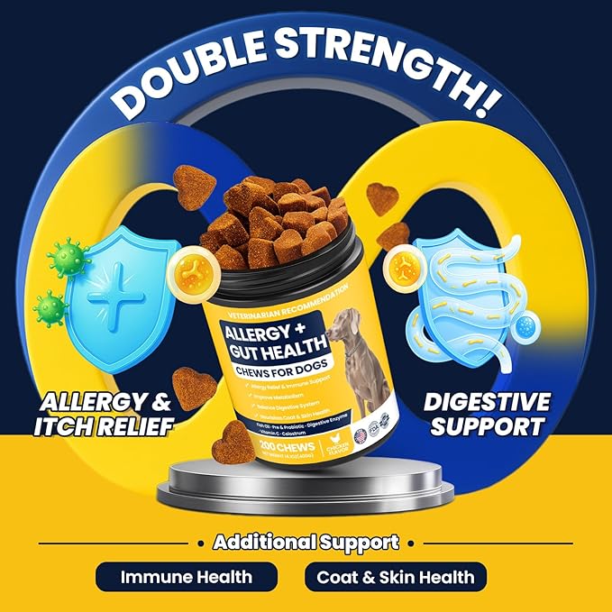 Dog Allergy Chews Probiotics for Dogs Yeast, Itchy Skin and Itchy Ears Itch Relief Immune Pre Probiotic Chews for Pet Digestive Gut Health Anti Itch Supplement for Itching and Licking Dogs Allergies