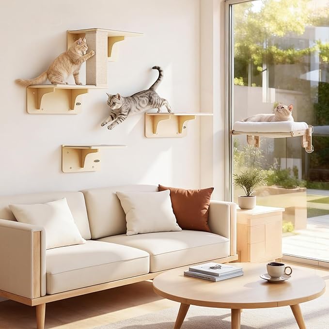 Pecute Foldable Cat Window Perch, Cloud-Soft Cat Bed with Solid Wood Frame, Strong Suction Cup, Washable Cushion, Stable Large Cats Hammock with Sided Bolster, Cats Perch Indoor for Sunbathing, White