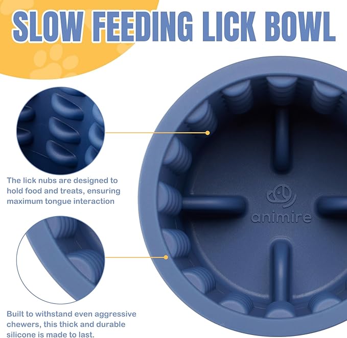 Dog Lick Bowl, Anxiety Relief Dog Licking Mat Freezer Treat Dispenser, Non-Slip Anti-Choking Silicone Slow Feeder Lick Bowl for Small Medium & Large Breed Dogs, BPA Free(Deep Blue,S)
