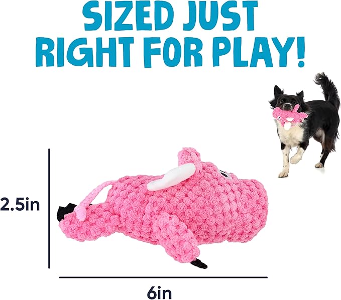 goDog Checkers Flying Pig Squeaky Plush Dog Toy with Chew Guard Technology, Durable Fabric & Squeaker for Active Play, Pink, Mini