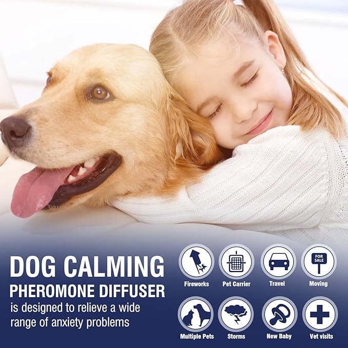 Dog Pheromones Calming Diffuser Kit Appeasing Pheromone Diffuser to Calm (3 Plug in+ 6 Pack 48ml Refill) for Anxiety Relieve Relief Reduce Aggression Fighting Barking Stress 180 Day Supply (Tasteless)