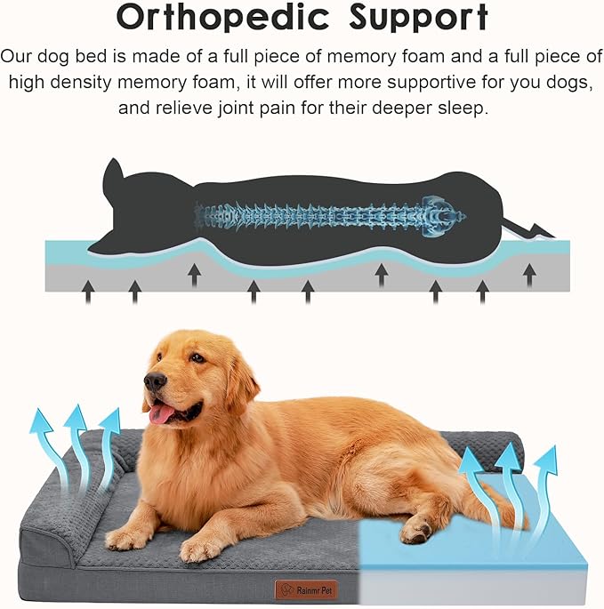 Orthopedic Dog Beds for Large Dogs, Memory Foam Dog Beds Large Sized Dogs, Washable Removable Cover, Nonskid Bottom, Waterproof, for Indoor, Outdoor, Crate ＆ Car Use, 41x27x6 Inches, Dark Grey