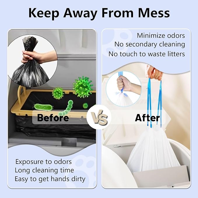 120 Count Self-Cleaning Cat Litter Box Liners Bag, Compatible with MeoWant-SCO1 and MeoWant-SCO2, Thick Heavy Duty Drawstring Replacement Cat Litter Box Liners-18"x 12.6"