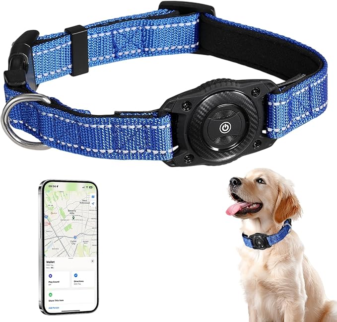 Tracking Collar for Dogs Waterproof Adjustable Air Tag Dog Collar Holder, Comfortable Dog Collars for Small Medium Large Dogs (Blue, L)