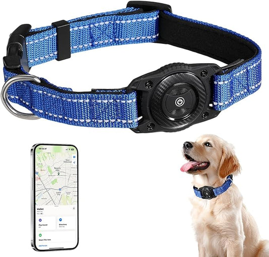 Tracking Collar for Dogs Waterproof Adjustable Air Tag Dog Collar Holder, Comfortable Dog Collars for Small Medium Large Dogs (Blue, L)