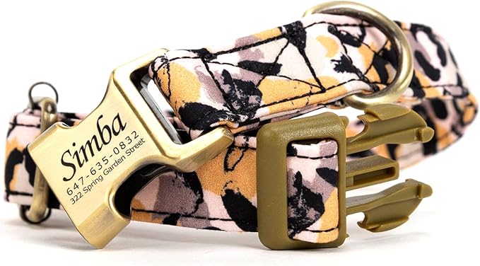 Personalized Dog Collar with Name and Phone Number Engraved,Adjustable Custom Puppy Collar,Organic Cotton Pet Collar for Small Medium Large Boy Girl Dogs