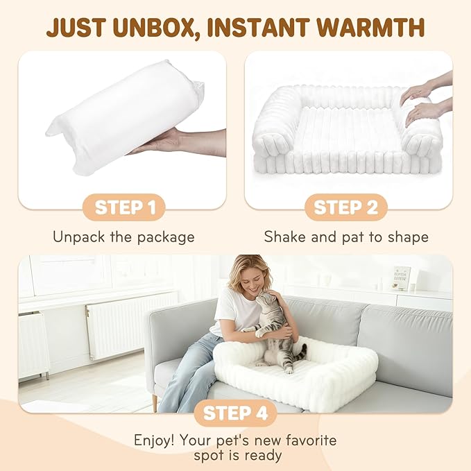 Cat Bed, Cat Beds for Indoor Cats, Winter Self Warming Pet Sofa Bed, Washable Medium Pet Bed for Puppy and Small to Large Kitten with Anti-Slip Bottom, Fits Up to 65lbs Pets