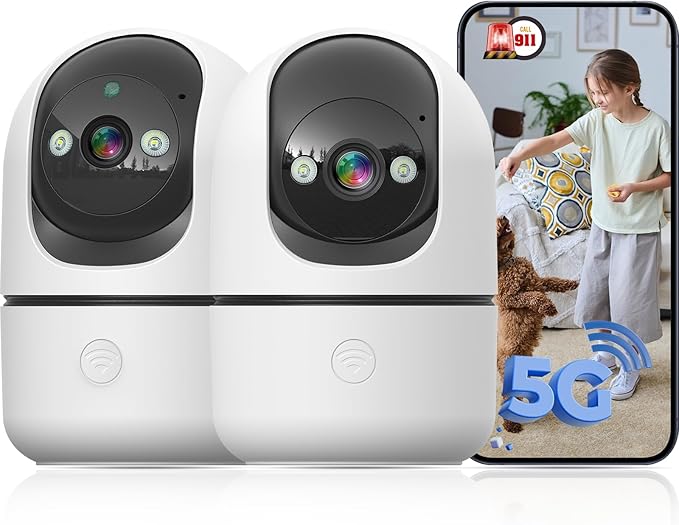 Indoor Camera 5G&2.4G WiFi Cameras for Home Security Instant 911 Alert, 360° Pan/Tilt Baby Monitor/Dog/Pet Camera AI Motion Detection Night Vision, Speaker, US Cloud Storage (2Pack)