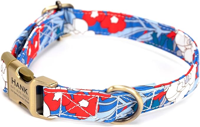 Personalized Dog Collar with Name and Phone Number Engraved,Adjustable Custom Puppy Collar,Organic Cotton Pet Collar for Small Medium Large Boy Girl Dogs