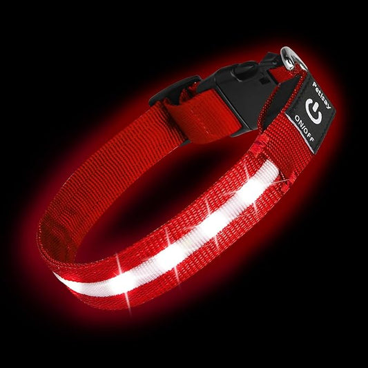 Super Bright LED Dog Collar - Fully Waterproof & Adjustable Glow Collar - USB-C Rechargeable for Night Walking, Safety - Flashing Lighted Collar for Dogs(Red,Medium)
