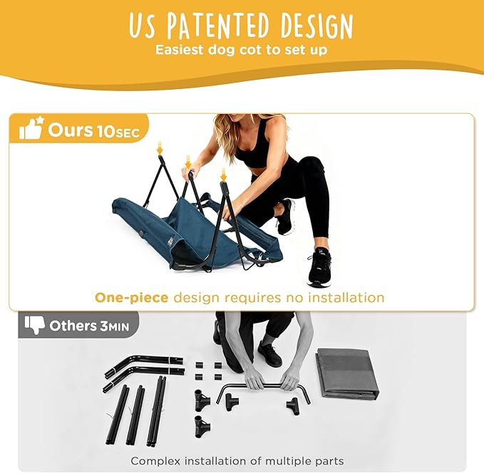 Folding Raised Dog Bed, Large Outdoor Elevated Dog Cot, Cooling Chew Proof Pet Cots Bed, Portable, Heavy Duty Up to 160 lbs, Pet Cot for Camping, Home, Dark Blue, 49"x33"x7"