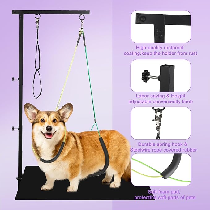 Dog Grooming Supplies and Grooming Harness Home kit - Dog Grooming Table arm with Hammock Sling pet Hanging Holder for Grooming arm, and Small pet Grooming Nail Trimming