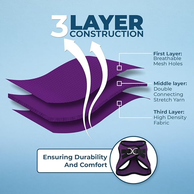 Voyager Step-in Air All Weather Mesh Harness and Reflective Dog 5 ft Leash Combo with Neoprene Handle, for Small, Medium and Large Breed Puppies by Best Pet Supplies - Purple/Black Trim, Medium