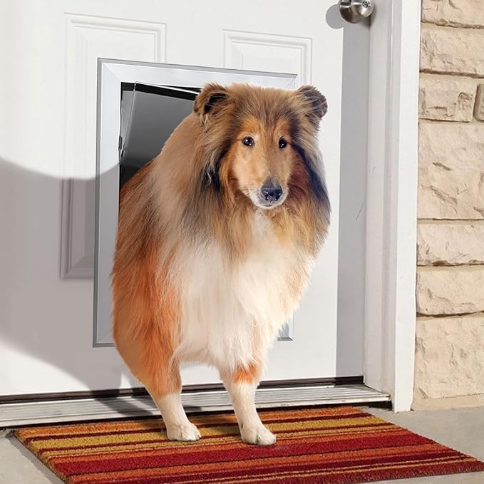 Ownpets Aluminum Extra Large Dog Door, Pet Door with Magnetic Flap and Lockable Sliding Panel, Heavy Duty Doggy Door for Dogs Up to 200lbs(Silver)