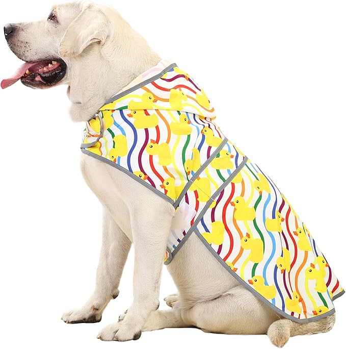 Dog Raincoats for Large Dogs Waterproof Hooded Rain Jacket with Reflective Strips Leash Hole & Poncho Adjustable Fit (Rainbow,XL)
