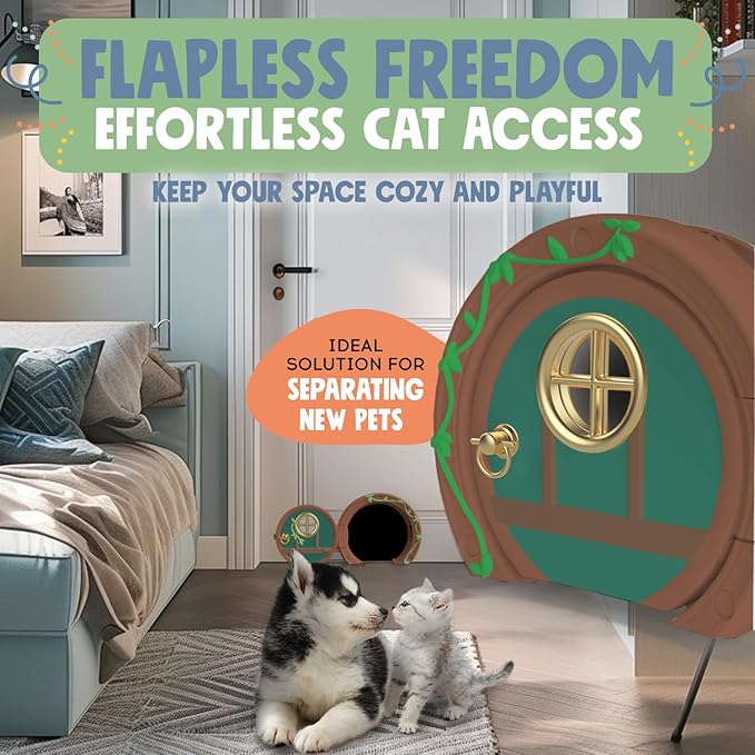 Gnome® Door Cat Door for Interior Doors - Stylish & Functional with No Flap, Lockable, and Easy Installation, Spacious Large Kitty Door for Cats Up to 20 lbs, Private and Comfortable Pet Door