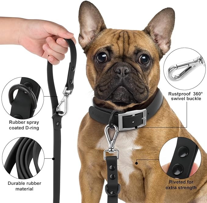Wisedog Waterproof Dog Leash – 5ft/6ft Adjustable with 2 Metal Swivel Hooks, Easy to Clean Dog Leashes for Small, Medium, Large Breed Dogs (Black M)