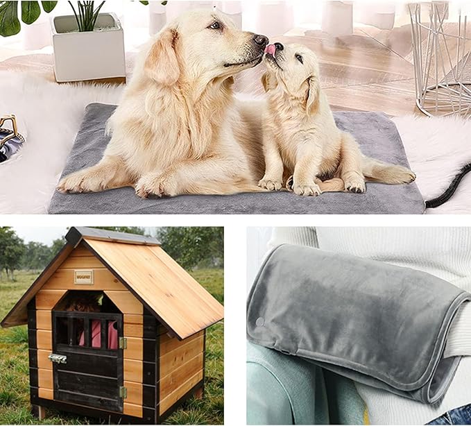 Solar Panel Pet Heating Pad 12V Soft & Warm Heated Pet Mat IPX7 Waterproof Portable Heated Blanket for Dogs Cats Outdoor, Heating Pad for Pets