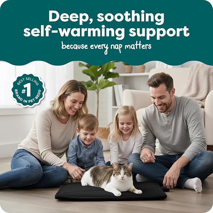 FurHaven ThermaNAP Self Warming Cat Mat, Dog Bed for Crates with Self-Warming Technology for Cozy Rest, Fully Machine Washable, Small, Plush Faux Fur, Black