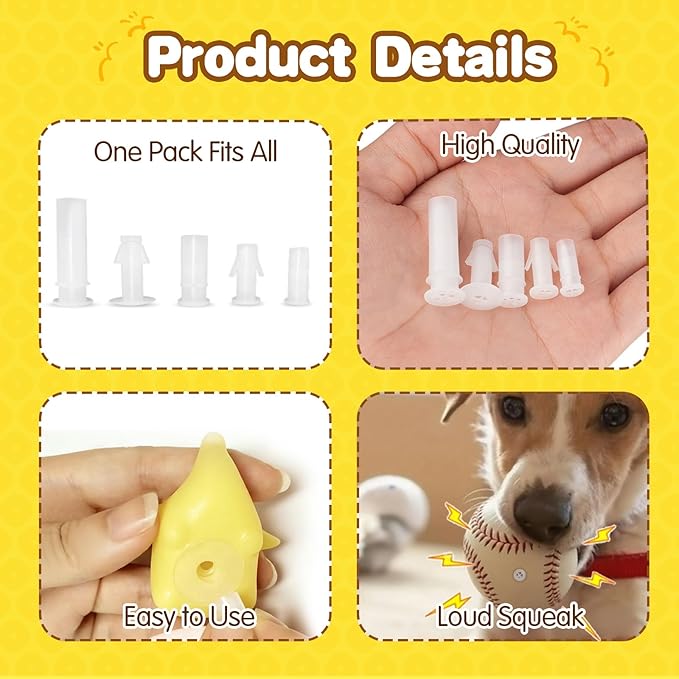 Squeakers for Dog Toys - Replacement Dog Toy Squeakers Inserts for Ball Toys(120 Pcs, 5 Sizes)