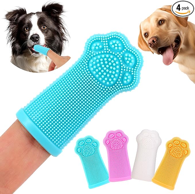 Dog Finger Toothbrush, 4-Pack Finger Toothbrush for Dogs, Upgraded Pet Tooth Brushing Kit, A Fun Dog Teeth Cleaning Tool That Also Doubles as A Gum Massage, Suitable for Medium and Large Dogs.