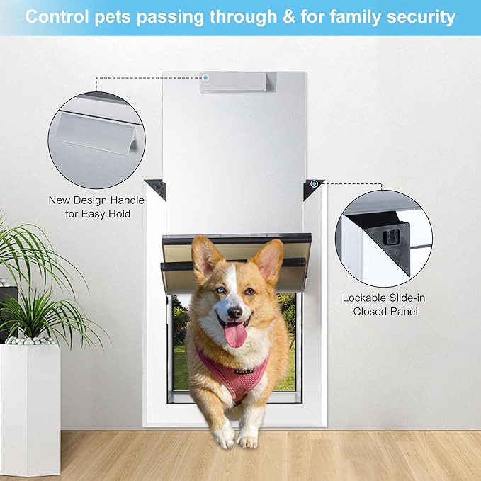 Aluminum Large Dog Door for Thick Wall Telescoping Tunnel Doggies Door Heavy Duty Aluminum Doggy Door Energy Efficient Double Flaps Pet Door for Medium Large Dogs,Pets Up to 220 Lb,Lockable