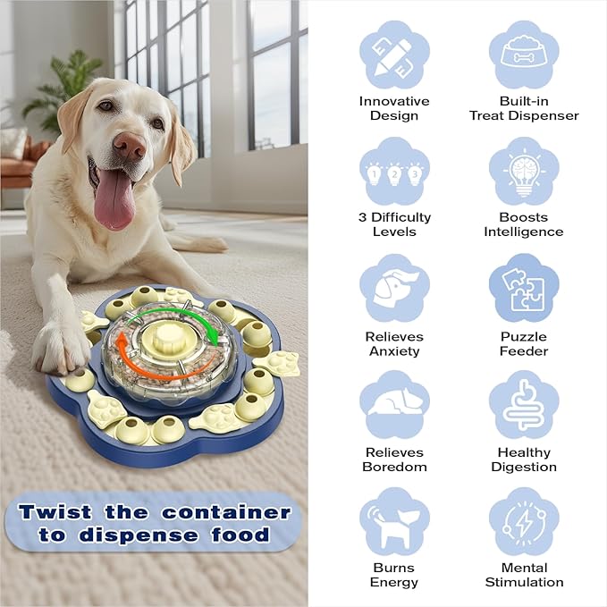 KADTC U.S. Brand & Design -3 Levels of Challenge - Spinning Dog Puzzle Toy for Small/Medium/Large Dogs Puzzles Feeder Treat Slow Dispenser Puppy Food Feeding Enrichment Toys Christmas & New Year Gift