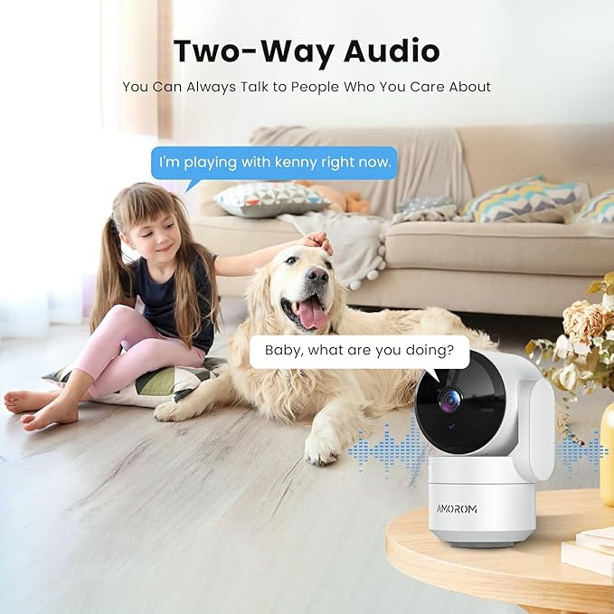 Indoor Security Cameras with 360° Rotating, Baby Monitor and Pet Cameras, Night Vision, Motion Detection, 2-Way Audio, Works with Alexa & Google Assistant, 2.4GHz WiFi, 2 Pack