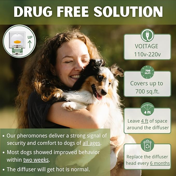 8-in-1 Calming Diffuser for Dog – Pheromone-Based Dog Anxiety Relief, 2 Plug-Ins & 6 Refills for 180-Day Stress Support – Helps Promote Calm Behavior, Safe & Non-Toxic, Anxiety Relief for Dogs