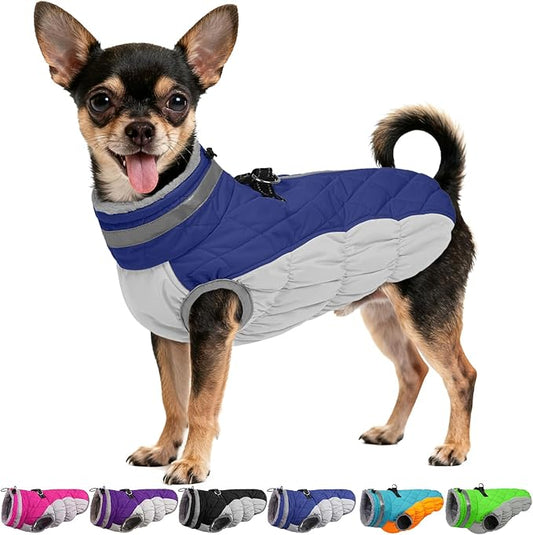 Dog Coats for Small Dogs, Puppy Coat, Warm Winter Jacket, XS Dog Coat with Harness Built in, Waterproof Pet Cold Weather Coats, Puppy Winter Clothes Snowsuit Chihuahua Maltese,Blue,XS