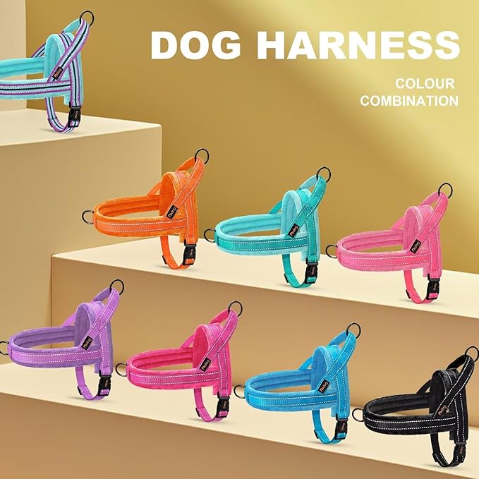 Didog Soft Flannel Padded Dog Vest Harness, No Pull/Quick Fit Reflective Dog Strap Harness, Easy for Training Walking (L:Chest 26-32", Orange)