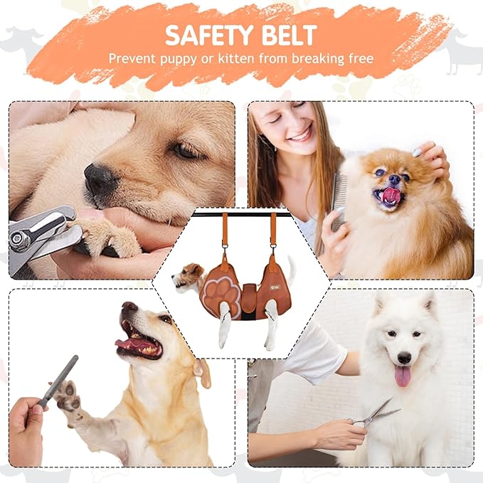 Paws n' Cradle Dog Grooming Hammock Harness for Dogs & Cats - Complete Kit with Adjustable Fittings, Hair Comb, Nail Clipper, Nail File, Hook and Loop Strap, Adjustable Straps & Snap Hooks (XXL)