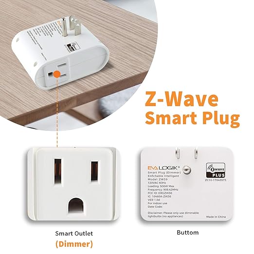 Zwave Smart Light Dimmer Plug, Plug-in Socket, Built-in Repeater, Z Wave Hub Required, Works with SmartThings, Wink, Alexa, Google Assistant