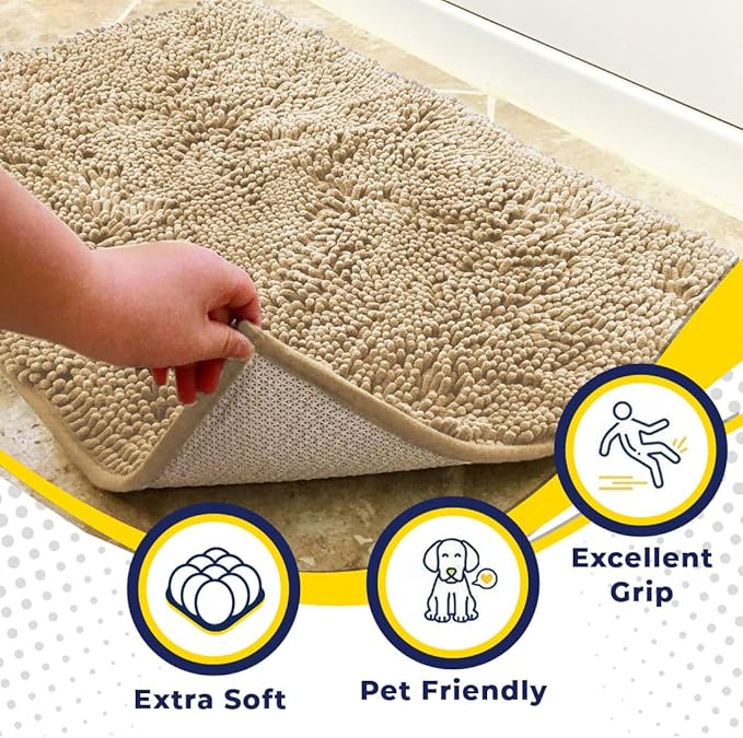 Muddy Mat® | Super Absorbent Door Mat Indoor, Microfiber Quick Dry Chenille Entryway Rug, Non-Slip Front Door Mat, Indoor Mats for Entryway, Machine Washable Pet Rug, Beige XXXL 72"X48"