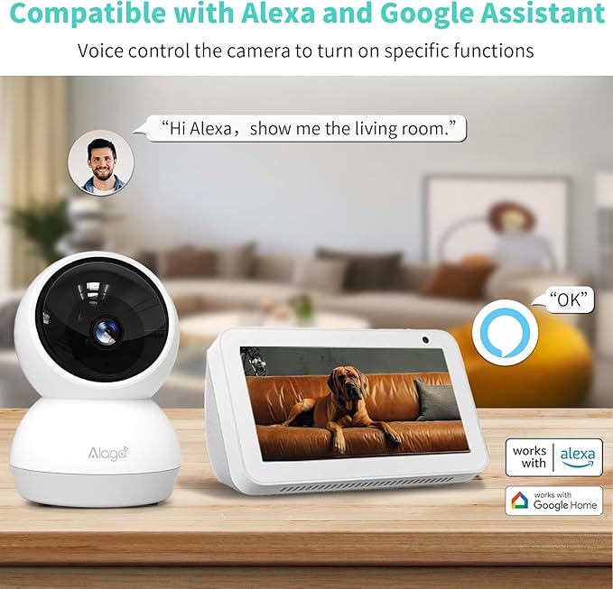 2K Indoor Security Camera, AI Human & Pet Motion, 2.4/5 GHz, 360° Pan Tilt, Night Vision, 2 Way Audio, Compatible with Alexa & Google Assistant (64GB TF Card)