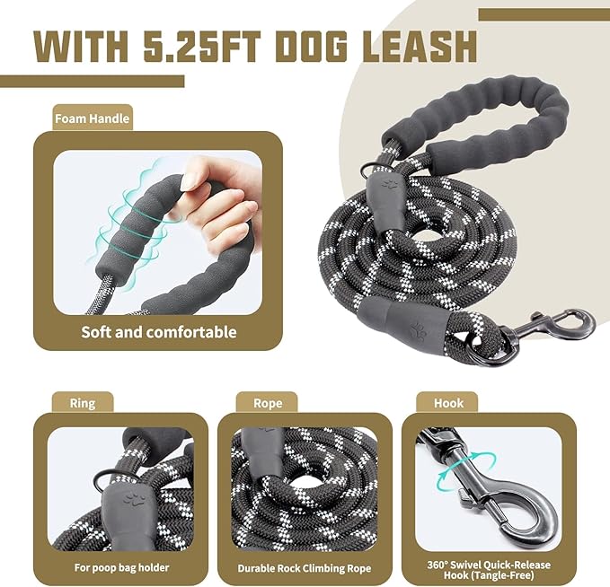 AUROTH Dog Harness and Leash Set, Soft Padded Service Dog Vest with 5.25FT Dog Leash, No Choke, Easy On Pet Vest, Adjustable Reflective No Pull Pet Vest Medium Sized Dog, Easy Walking and Training