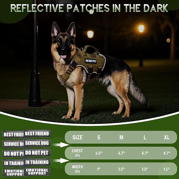 WINSEE Mesh Dog Harness with 10 Pet Patches for Small Service Dog in Training, Breathable Tactical Molle Vest with Double Handle, Reflective Military Pet Vest for Walking Hiking