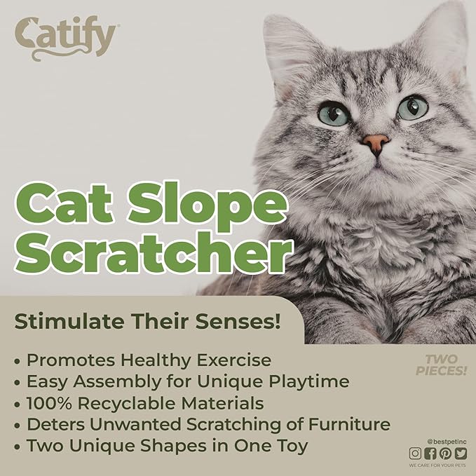 Best Pet Supplies Catify Cat Scratcher, Fun Interactive Scratchers, Posts, Poles, Claw Safe, Furniture Saver Indoor Play Support Natural Cat Behaviors Heavy Duty - Slope Scratcher (2 Pack)