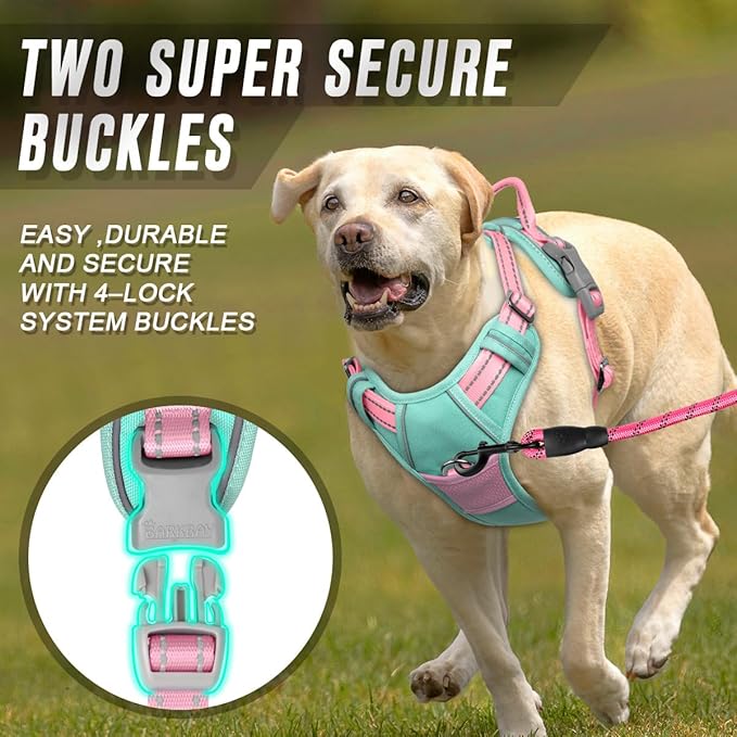 BARKBAY No Pull Dog Harness Front Clip Heavy Duty Reflective Easy Control Handle for Large Dog Walking(Cool Mint & Baby Pink,XL)