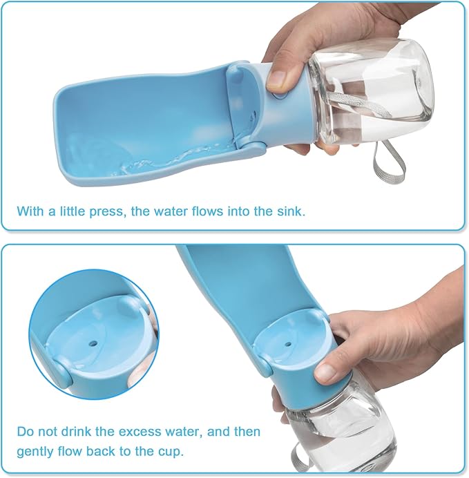 Portable Dog Water Bottle - Foldable Dog Water Dispenser | Leak Proof & Food Grade Plastic Travel | Pet Water Bottle for Cat Outdoor Walking Hiking Travel（US） (Sky Blue, 12oz)