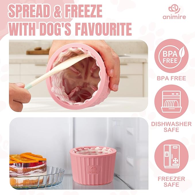 Dog Lick Bowl, Anxiety Relief Dog Licking Mat Freezer Treat Dispenser, Non-Slip Anti-Choking Silicone Slow Feeder Lick Bowl for Small Medium & Large Breed Dogs, BPA Free(Pink,M-L)