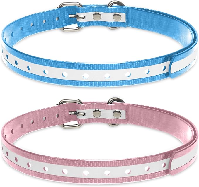 Dog Shock Collar Replacement Strap, 3/4 Inch Waterproof Reflective TPU Dog Collar 2 Pack, Replacement Collar for Shock Collar, Compatible with PetSafe Bousnic Sportdog Garmin (Blue & Pink)