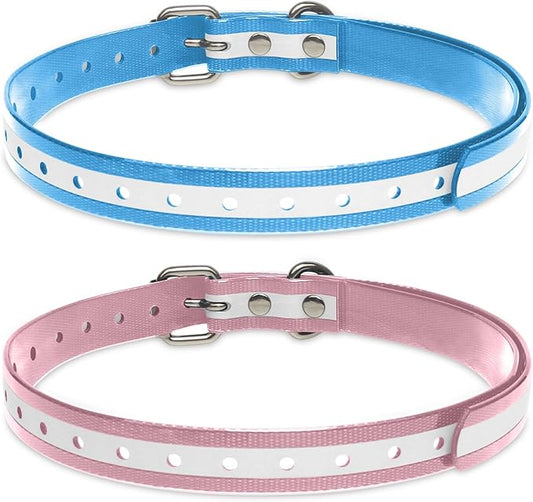 Dog Shock Collar Replacement Strap, 3/4 Inch Waterproof Reflective TPU Dog Collar 2 Pack, Replacement Collar for Shock Collar, Compatible with PetSafe Bousnic Sportdog Garmin (Blue & Pink)
